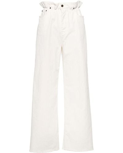 Miu Miu Ruffled Paperbag-waist Wide-leg Jeans - White