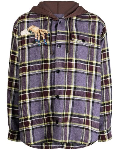 Undercover Check-pattern Slouch-hood Shirt Jacket - Black