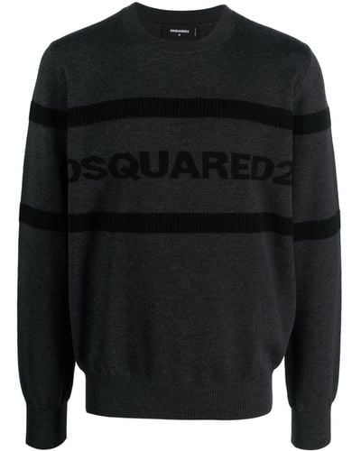 DSquared² ロゴインターシャ セーター - ブラック