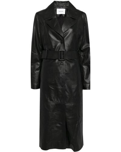 Yves Salomon Single-breasted Leather Coat - Black