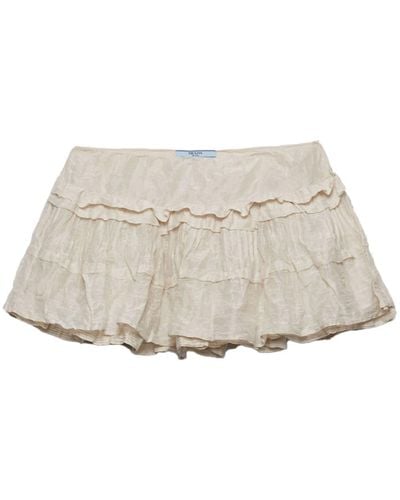 Prada Crinkled Ruffled Miniskirt - Natural