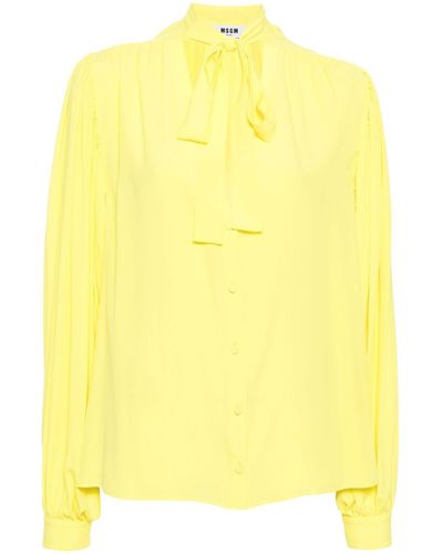 MSGM Camisa con cierre de lazo en el cuello - Amarillo