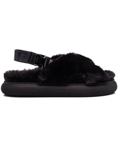 Moncler Solarisse Faux-fur Flat Sandals - Black