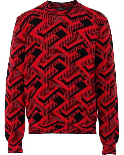 Prada Intarsien-Pullover mit geometrischem Muster - Rot