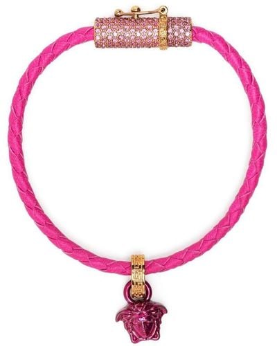 Versace Bracelet en cuir à ornements en cristal - Rose