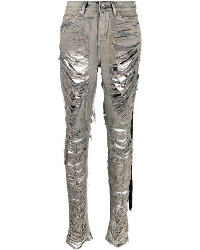 Rick Owens Distressed-finish Slim-cut Jeans - Grey