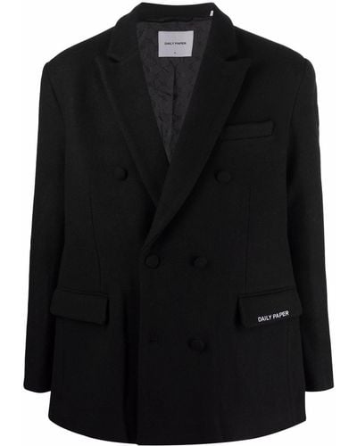 Daily Paper Double-breasted Button Coat - Black