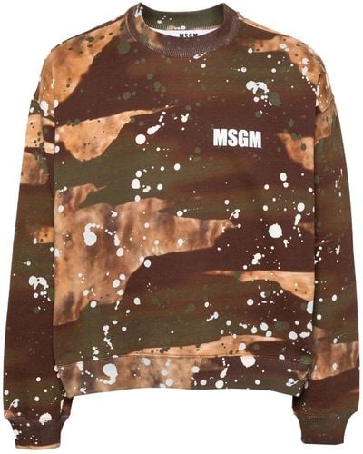 MSGM Paint-splatter Cotton Sweatshirt - Brown