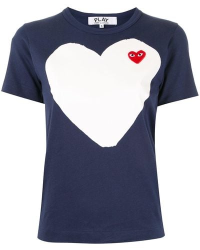 COMME DES GARÇONS PLAY Large Heart Print Navy Tshirt - Blue