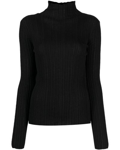 Agnona High-neck Plissé Sweater - Black