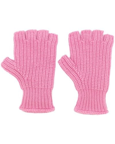 Pringle of Scotland Fingerlose Handschuhe mit Rippmuster - Pink