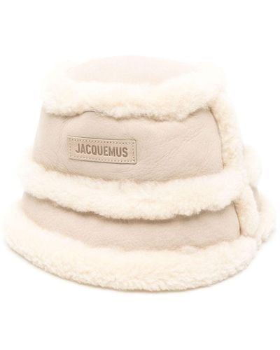 Jacquemus Neutral Shearling Bucket Hat - Natural