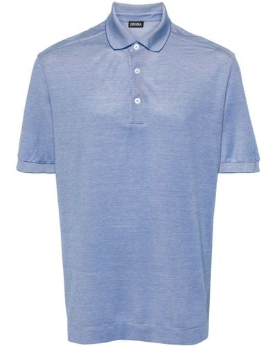Zegna Mélange-effect Polo Shirt - Blue