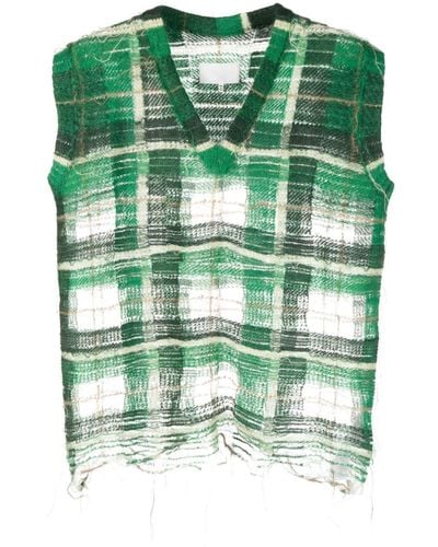 Maison Margiela Distressed Checked Tank Top - Green