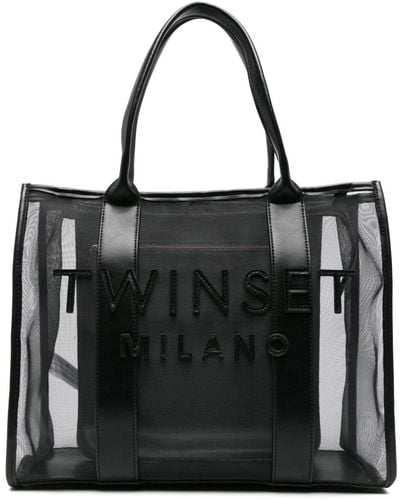 Twin Set Logo-lettering Mesh Tote Bag - Black