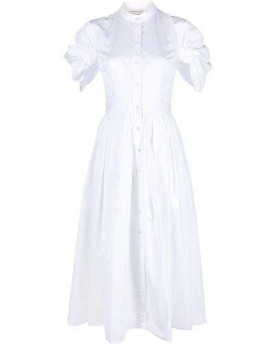 Alexander McQueen シャーリング ショートスリーブシャツドレス - ホワイト