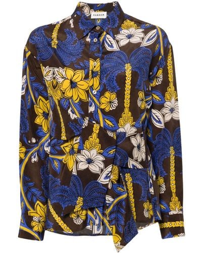 P.A.R.O.S.H. Hemd aus Seide mit Blumen-Print - Blau