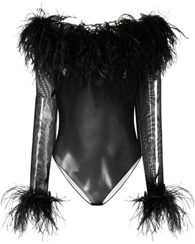 Oséree Body con ribete de plumas - Negro