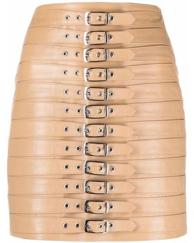 Manokhi High-waisted Leather Buckle Skirt - Brown