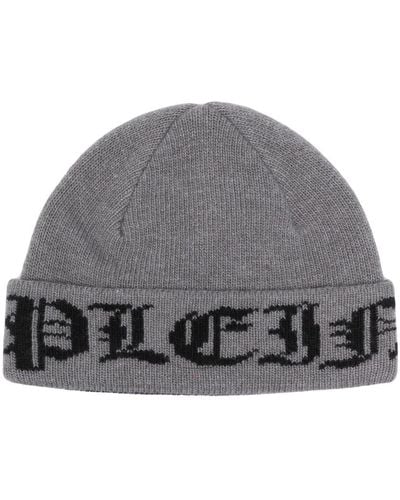 Philipp Plein Gothic Plein Wool Beanie Hat - Grey