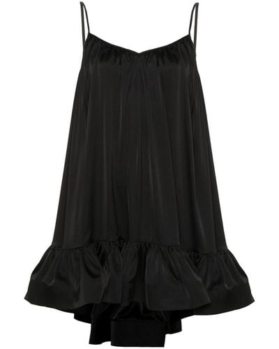 Nissa Satin Ruffled Mini Dress - Black