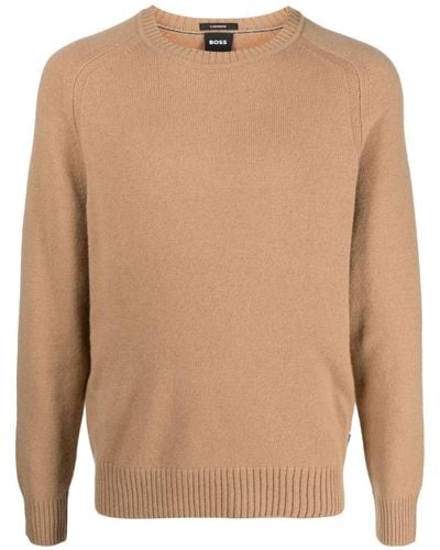 BOSS Ribbed-knit Cashmere Jumper - Brown