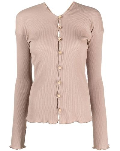 Baserange Button-up Ribbed-knit T-shirt - Pink