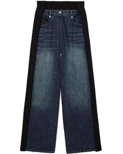 Pushbutton Denim-panelled Cotton Pants - Blue