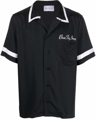 BLUE SKY INN Contrast-trim Embroidered Logo Shirt - Black