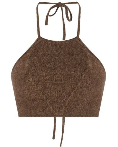 Nanushka Halterneck Fine-knit Bralette - Brown