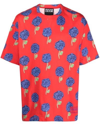 Versace T-Shirt mit Blumen-Print - Rot