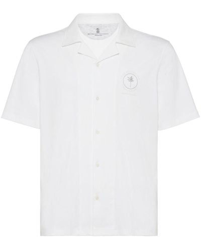 Brunello Cucinelli Hemd mit Logo-Print - Weiß