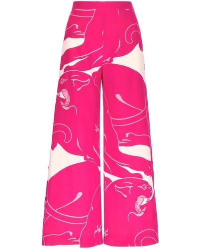 Valentino Garavani Cady Panther Silk Trousers - Pink