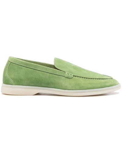 SCAROSSO Stitched-edge Suede Loafers - Green
