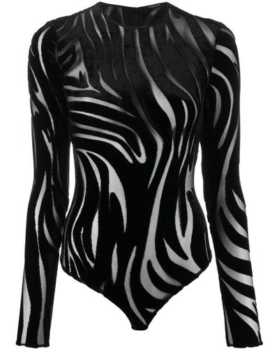 Versace Zebra Velvet Long-sleeve Bodysuit - Black