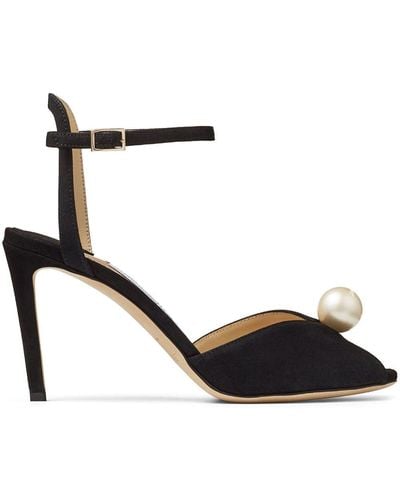 Jimmy Choo Sacora 85mm Pearl-embellished Sandals - Black