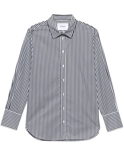 FRAME Stripe-print Organic-cotton Shirt - Grey