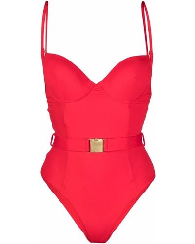 Noire Swimwear Bañador con copa con aros y cinturón - Rojo