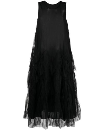 JNBY Tulle-overlay Midi Dress - Black
