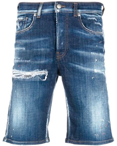 John Richmond Pantalones vaqueros cortos con efecto envejecido - Azul