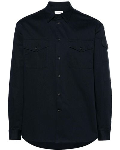 Alexander McQueen Logo-trim Cotton Shirt - Blue