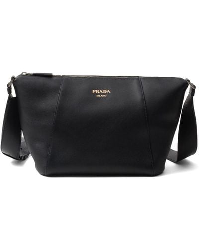Prada Logo-stamp leather shoulder bag - Noir