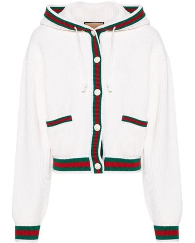 Gucci Web-stripe Hooded Cardigan - White