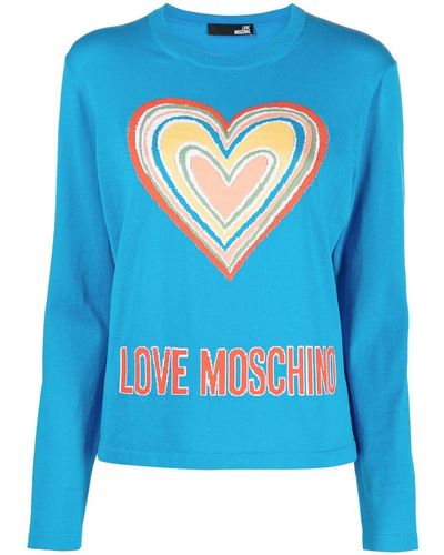 Love Moschino Heart Intarsia Crew-neck Jumper - Blue