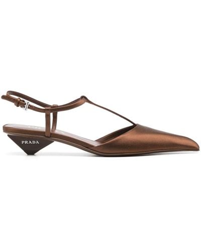 Prada Logo-embossed Satin Court Shoes - Brown