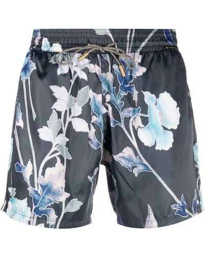Etro Navy Swim Shorts With Contrast Print - Blue