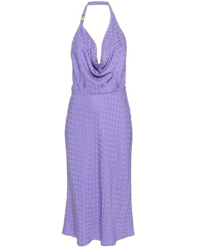 Elisabetta Franchi Monogram-jacquard Halterneck Dress - Purple