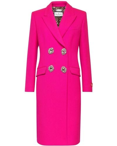 Philipp Plein Crystal-embellished Wool Coat - Pink