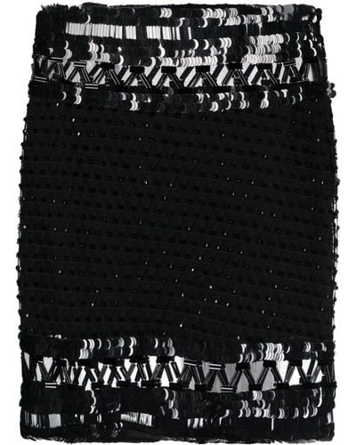 Alberta Ferretti Ricamato Tulle Beaded Miniskirt - Black