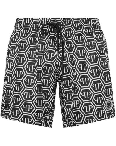 Philipp Plein Monogram-print Swim Shorts - Black